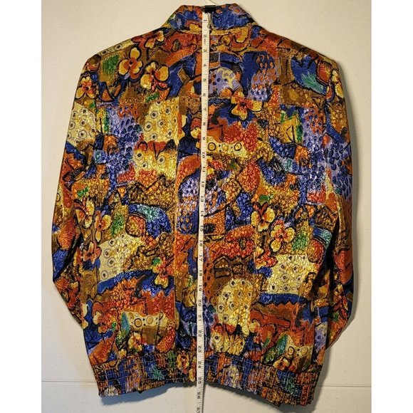 VTG Women's Alli Petites Of Cali Size 14 Golden Floral Button Down Top Jacket - Picture 3 of 12